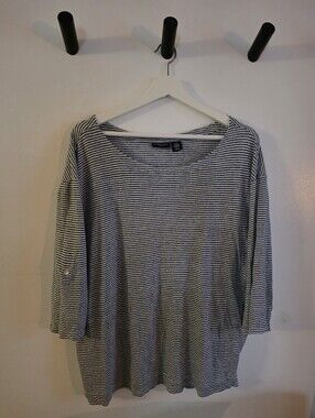 Linen Boat Neck, Blue White Stripes, Adrienne Vittadini